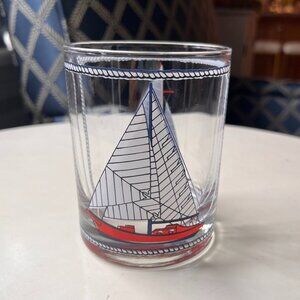 Georges Briard Red White Blue Sailboat Vintage nautical whiskey rocks glass